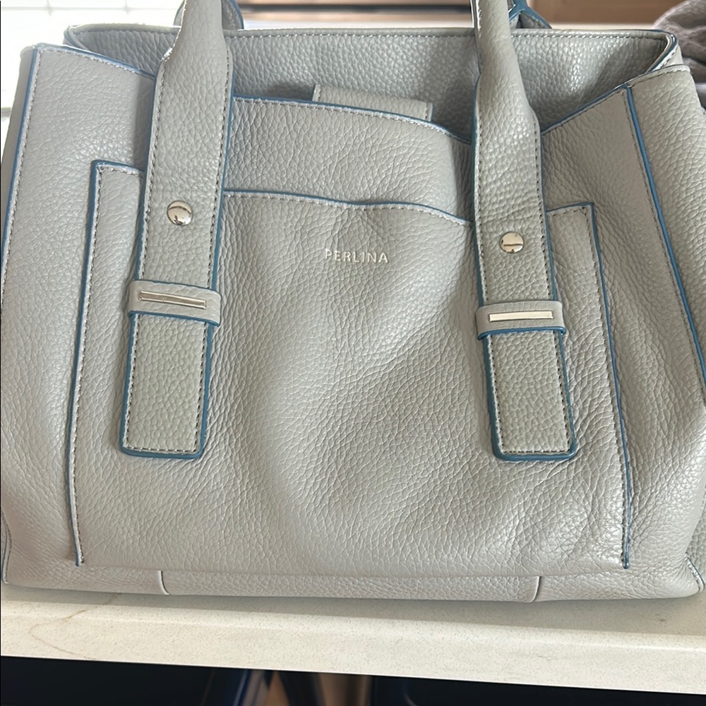 Perlina Gray Structured Shoulder Bag with Pebbled Finish